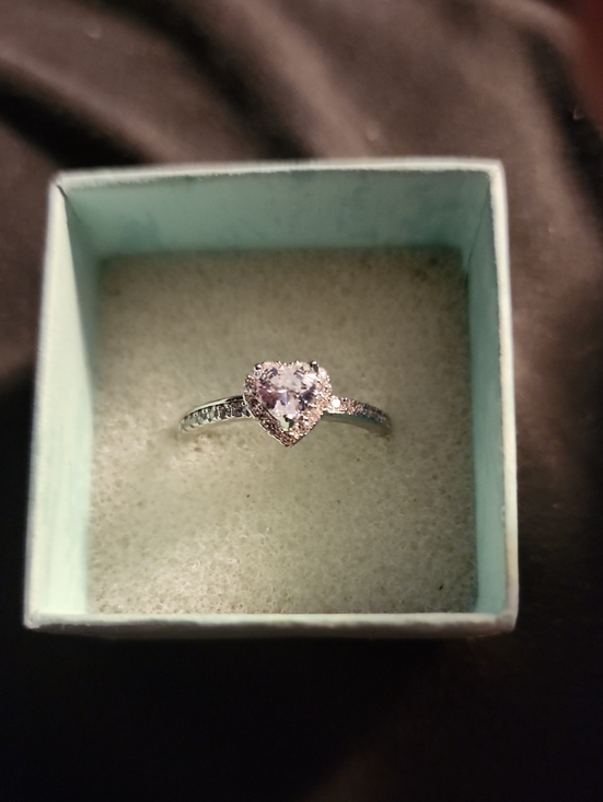 Jewelry - Heart-Cut Pink Crystal Halo Ring in Silver Size 7!